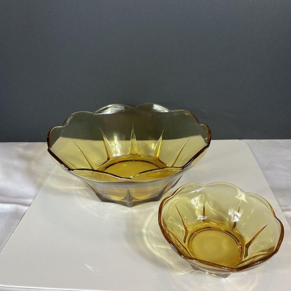 Anchor Hocking Bowl Set Honey Gold Set  Serving Yellow Swedish Modern Vtg